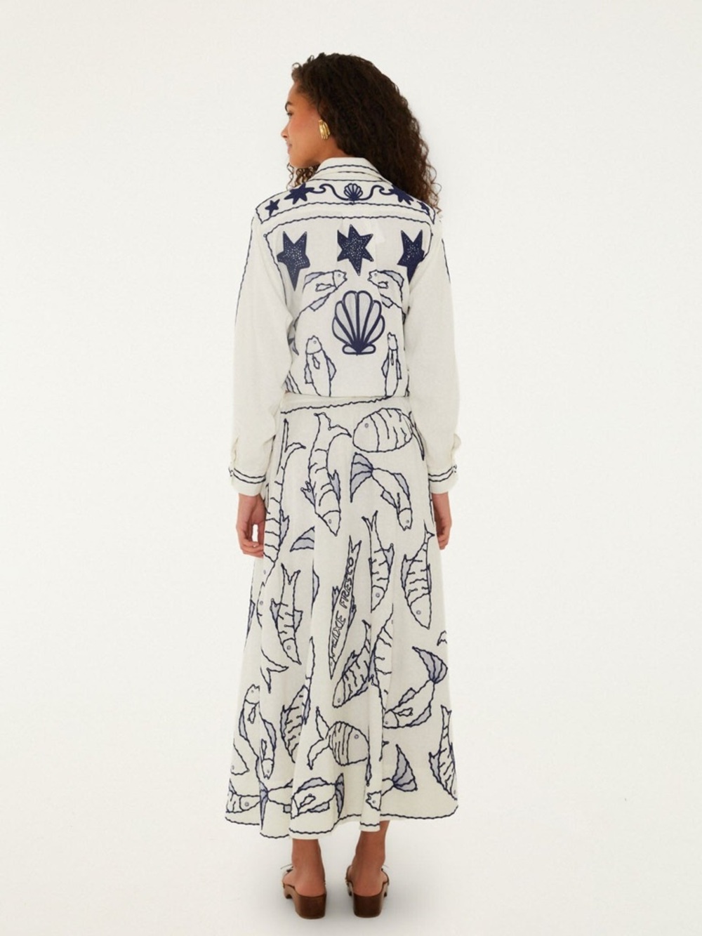 FARM Rio Off-White Fresh Fish Embroidered Midi Skirt Size XS NWT - Picture 6 of 16